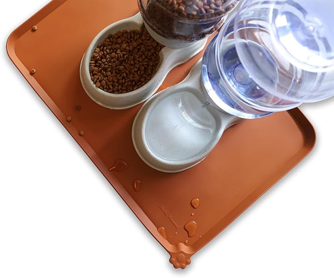 Hoki Found Large Silicone Pet Food Mats Tray - Non Slip Pet Dog Cat Bowl Mats Placemat - Dog Pet Cat Feeding Mat - Waterproof Dog Cat Food Mats -Pet Water Mats for Floors - Caramel - PAWPICO