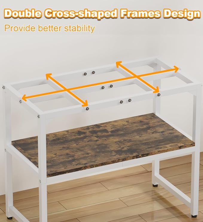 30 Gallon Rimless Fish Tank Stand with Shelf for Storage, 2 Tiers Metal Aquarium Stand, Breeder Tank Turtle Reptile Terrariums Stand Rack for Home Office, 30" L x 12" W x 20.5" H, White Mondazie