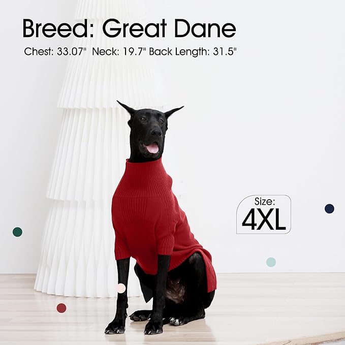 IECOii Extra-Large Dog Sweater 4XL,Christmas Dog Sweaters for Extra Large Dogs Girl Boy,Turtleneck Knitted Knitwear for Pet,Easy On Doggie Sweatshirt Dog Sweater for Doberman,Great Dane(Red,XXXXL) - PAWPICO