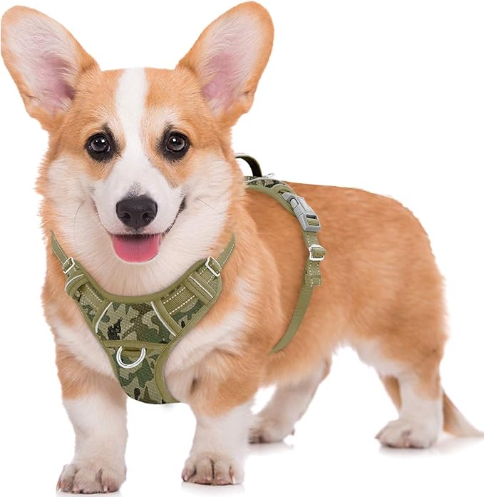 BARKBAY No Pull Dog Harness Large Reflective Dog Harness with Front Clip and Easy Control Handle for Walking Training Running with ID tag Pocket(Camo,M) BARKBAY