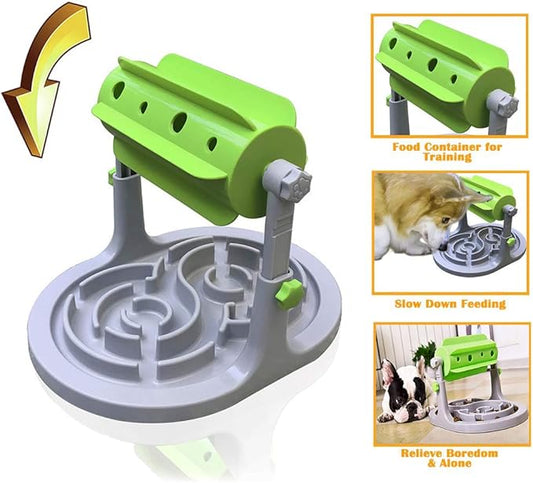 Interactive Dog & Cat Food Puzzle Toy - Treat Boredom Dispensing Slow Feeder - Anxiety IQ Training in Smart Feeding and Adjustable Height for Small/Medium Dogs - PAWPICO