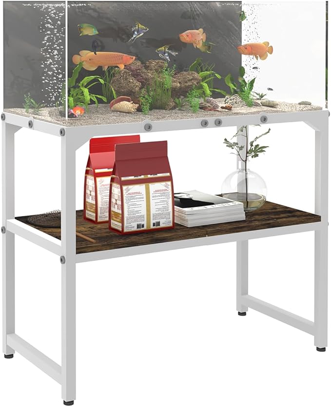 20 Gallon High Rimless Fish Tank Stand with Shelf for Storage, 2 Tiers Metal Aquarium Stand, Breeder Tank Turtle Reptile Terrariums Stand Rack for Home Office, 24" L x 12" W x 20.5" H, White Mondazie