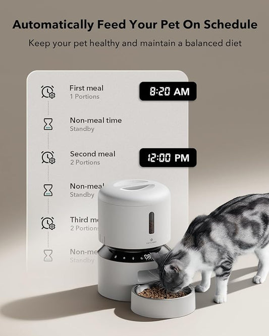 PETLIBRO Automatic Cat Feeder, Automatic Cat Food Dispenser with Freshness Preservation, 3L Timed Cat Feeders for Dry Food, Up to 50 Portions 6 Meals Per Day, Granary Pet Feeder for Cats, White - PAWPICO
