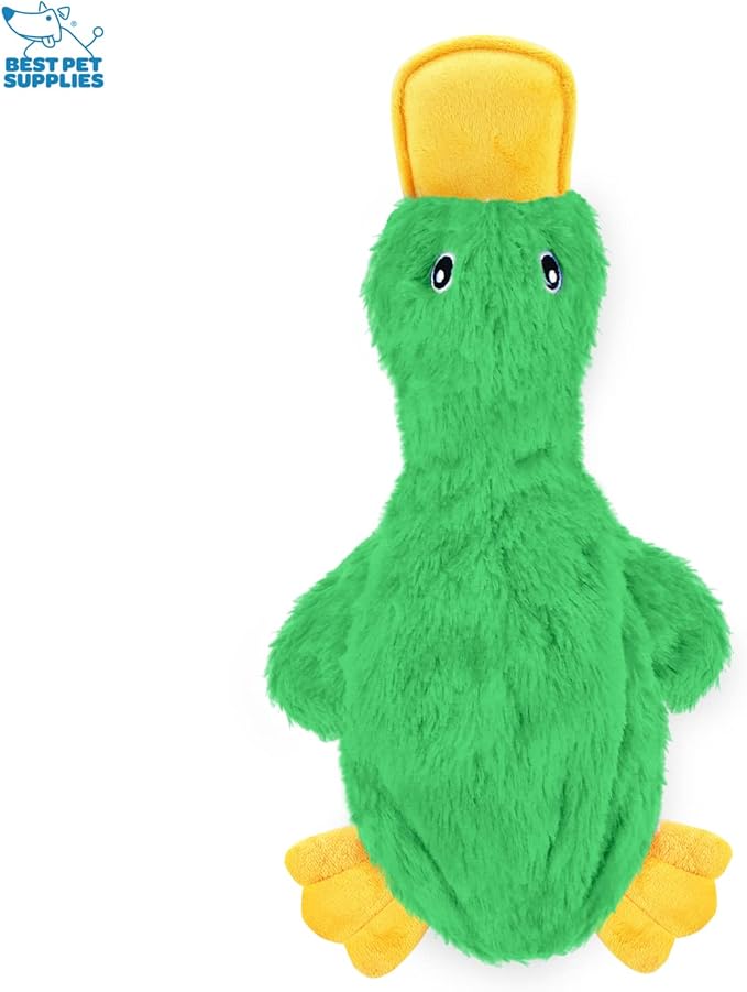 Best Pet Supplies Crinkle Dog Toy for Small, Medium, and Large Breeds, Cute No Stuffing Duck with Soft Squeaker, Fun for Indoor Puppies and Senior Pups, Plush No Mess Chew and Play - Light Green - PAWPICO