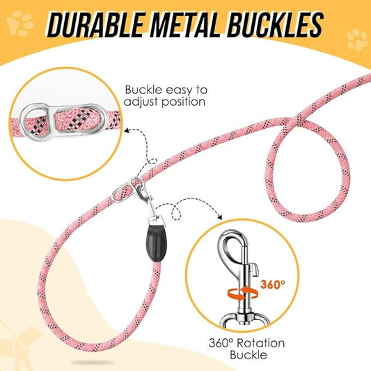 Lukovee Hands Free Dog Leash, 10FT Adjustable Dog Training Leash 1/2 Inch Nylon Heavy Duty Lead No Pull for Large Medium Dogs, Tangle Free Reflective Waist Leash for Dog Walking Running, Pink Lukovee