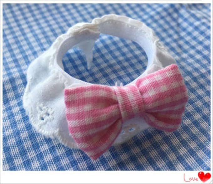 Lizard Bearded Dragons Stretchy Pink White Plaid Bowtie with Elastic Lace Decor Handmade Bowknot Collar Bandanas Costume Reptile Apparel Photo Gift Lizard Clothes Accessories for Bearded Dragon HAICHENTEC