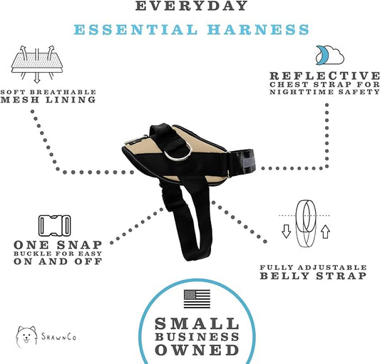 ShawnCo Essential Dog Harness, No-Pull Pet Vest with 3 Leash Clips, No Choke, Reflective, Adjustable and Padded, for Easy Walking and Training for Small, Medium and Large Dogs (Driftwood, L) SHAWNCO