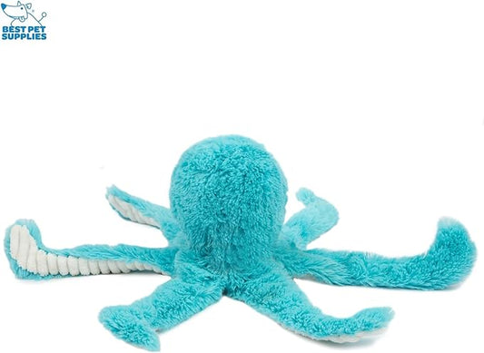 Best Pet Supplies OctoMutant Crinkle Plush Dog Toys for Interactive Play, Puppy and Senior Indoor Play, Colorful Octopus Toy Shape, Soft Head Stuffing, Cute and Cuddly - Turquoise - PAWPICO