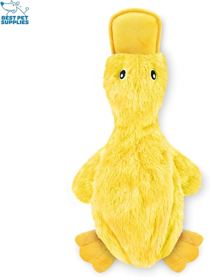 Best Pet Supplies Crinkle Dog Toy for Small, Medium, and Large Breeds, Cute No Stuffing Duck with Soft Squeaker, Fun for Indoor Puppies and Senior Pups, Plush No Mess Chew and Play - Yellow - PAWPICO