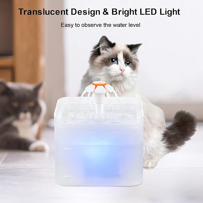 Cat Water Fountain, 67oz/2L Automatic Cat Drinking Fountain, Pet Water Fountain with LED Light and Filter for Cats and Small Dogs (Clear) - PAWPICO