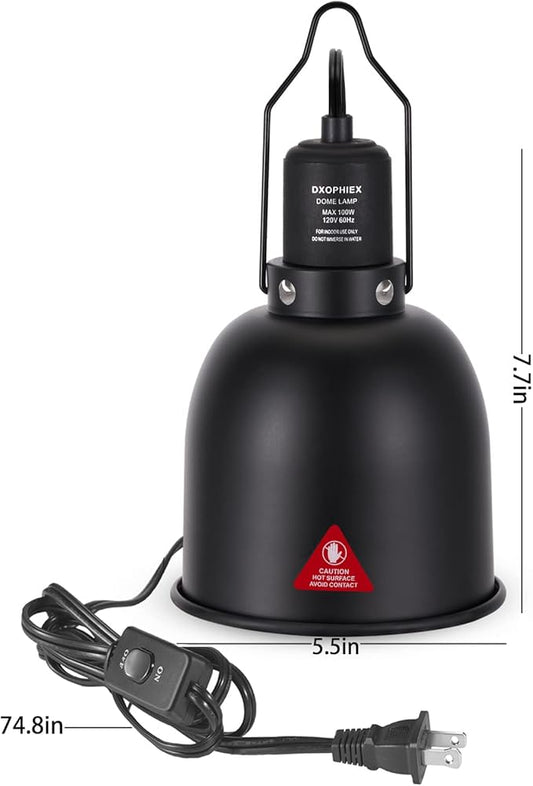 5.5inch Deep Dome Reptile Heat Lamp Reptile Light Fixture UVB Reptile Light Fixture Max 100W for Bearded Dragon, Turtles, Snake and Lizard Terrarium DXOPHIEX