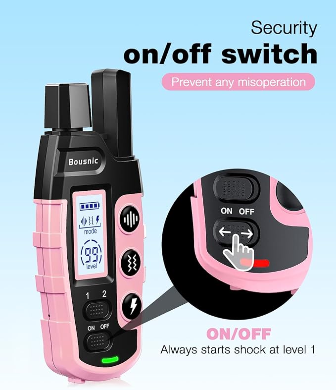 Bousnic Dog Shock Collar - 3300Ft Dog Training Collar with Remote for 5-120lbs Small Medium Large Dogs Rechargeable Waterproof e Collar with Beep (1-8), Vibration(1-16), Safe Shock(1-99) (LightPink) BOUSNIC