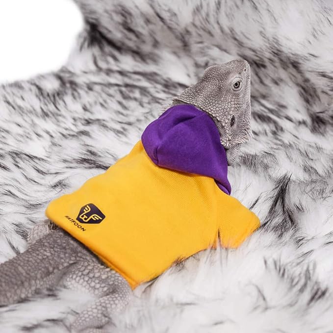 WATFOON Bearded Dragon Clothes Tank Accessories Costume Reptile Hoodies Apparel Handmade Warm Coat Jacket for Skin Protection Photo Party Lizard Small Animal Gecko Chameleon (Purple/Yellow) WATFOONpets