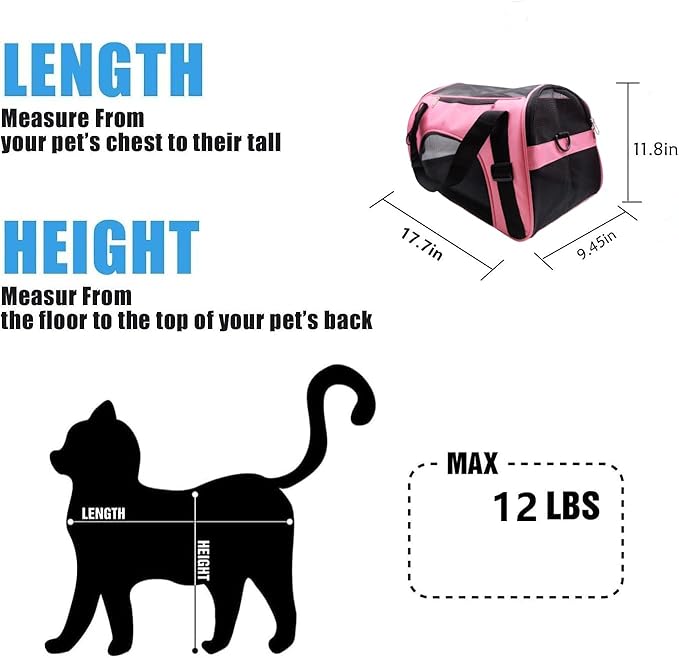 Cat Carrier,Soft-Sided Pet Travel Carrier for Cats,Dogs Puppy Comfort Portable Foldable Pet Bag Airline Approved (Medium-LightPink) - PAWPICO