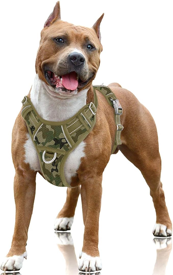 BARKBAY No Pull Dog Harness Large Reflective Dog Harness with Front Clip and Easy Control Handle for Walking Training Running with ID tag Pocket(Camo,L) BARKBAY