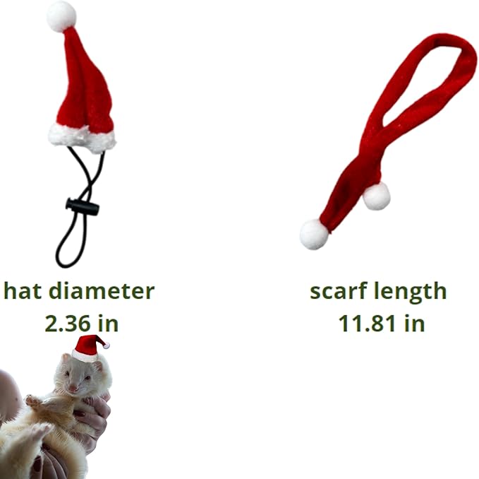 Ferret Hat and Adjustable Scarf Set, Small Christmas Hats for Pets Cute Collar for Ferrets Chinchilla Squirrel Bunny Rabbit Kitten, Guinea Pig Christmas Outfit, Ferret Accessories Costume (Christmas) HomedyCrafts