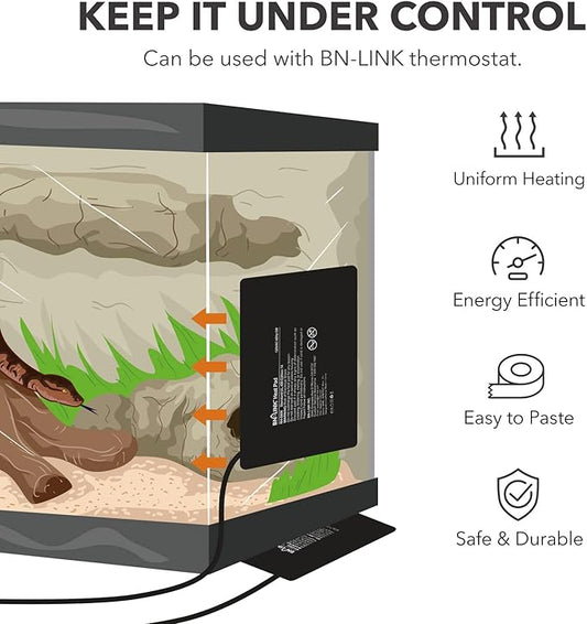 BN-LINK Reptile Heating Pad Electric Indoor Under Tank Terrarium Heating Mat Waterproof for Turtles, Lizards, Frogs, and Other Reptiles, 8" X 12" BN-LINK