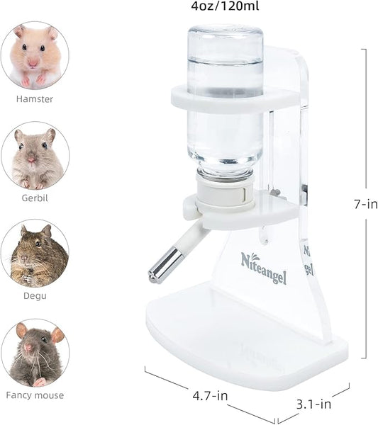 Niteangel Water Bottle with Stand for Syrian Dwarf Hamsters Gerbils Mice Rats Degus Small pet (Transparent) Niteangel