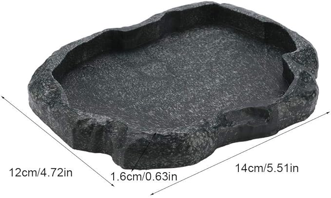 Reptile Bowl, Resin Rock Reptile Food and Water Feeder Pet Aquarium Ornament Terrarium Dish Plate for Tortoise Lizard Iguana(Dark Green S) PAWPICO