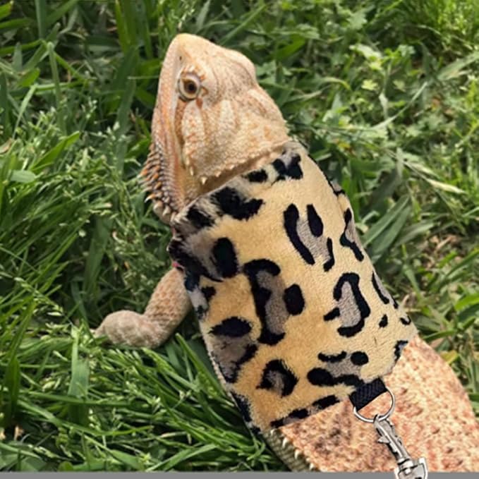 Lizard Clothes with Leash for Real Lizard,Bearded Dragon Harness and Leash Set,Leopard Gecko Costume,Reptile Hoodies Apparel for Skin Protection (Leopard) Anelekor