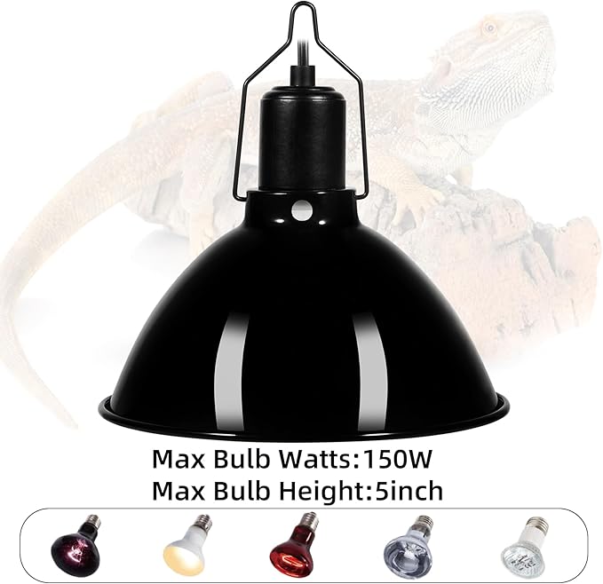 8.5inch Dome Reptile Heat Lamp Reptile Light Fixture UVB Reptile Light Fixture Max 150W for Bearded Dragon, Turtles, Snake and Lizard Terrarium DXOPHIEX