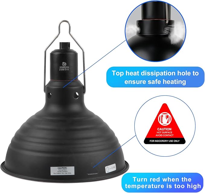 8.5 Inch Reptile Light Fixture Dome Heat Lamp Fixture UVB Heat Basking Lamp Fixture for Amphibian Reptile Terrariums,E26 Base REPTIHOME
