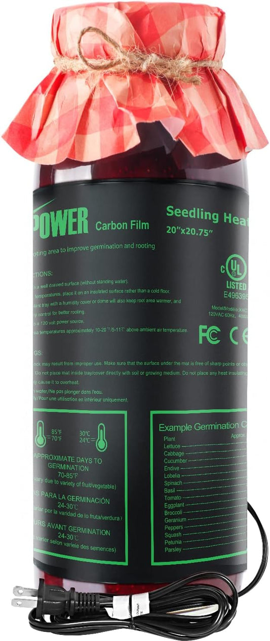 iPower 20" x 20.75" Seeding Heat Mat with Thermostat Temperature Adjustable Knob Durable Warm Hydroponic Plant Germination Starting Pad, Black iPower