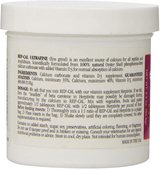Rep Cal Calcium Vitamin D3 Ultrafine Powder Reptiles Amphibians 3.3-Oz - 3 Pack Rep-Cal