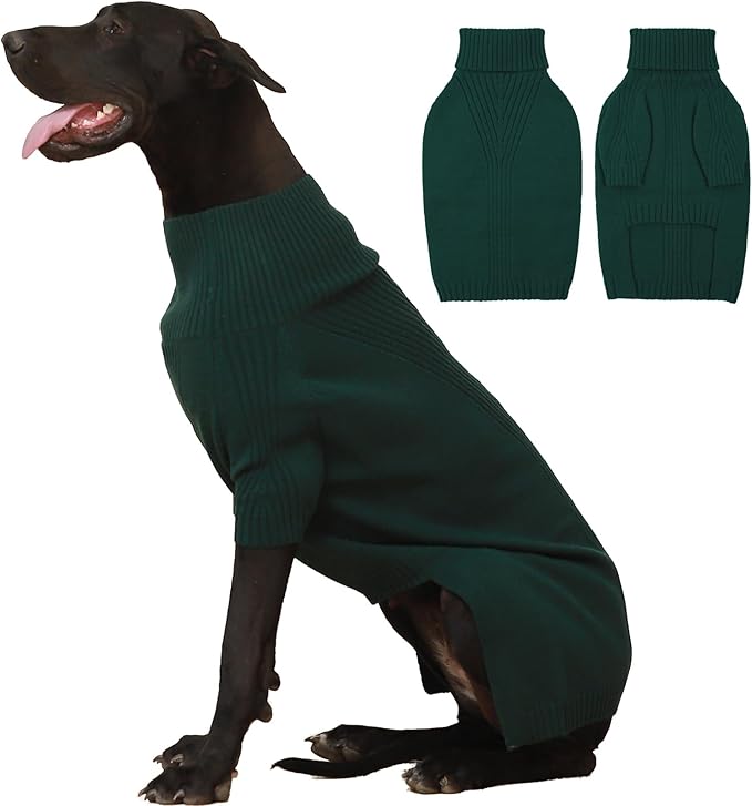 IECOii Extra-Large Dog Sweater 4XL,Christmas Dog Sweaters for Extra Large Dogs Girl Boy,Turtleneck Knitted Knitwear for Pet,Easy On Doggie Sweatshirt Dog Sweater for Doberman,Great Dane(Green,XXXXL) - PAWPICO