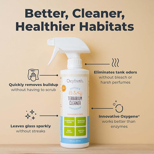 Oxyfresh Premium Terrarium Cleaner – Professional Amphibian and Reptile Terrarium Smell Eliminator – Safe & Quickly Removes Waste & Odors – Streak Free Glass – Bleach Free Oxyfresh