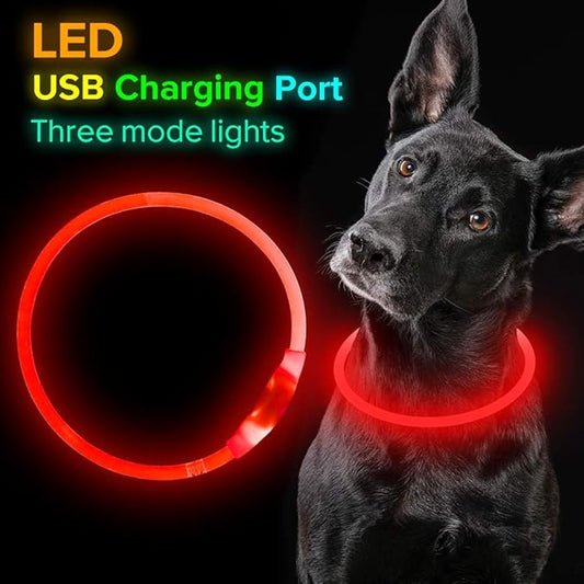 Led Dog Collar, BSEEN USB Rechargeable Flash Dog Necklace Light, Pet Safety Collar Makes Your Beloved Dogs Be Seen at Night for Small Medium Large Dogs(Red) BSEEN
