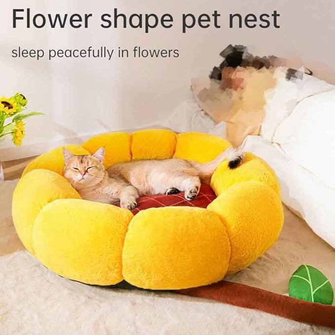 Cat Nest Flower Shape Cat Sofa Bed Cute and Comfortable Pet Cat House Thickened Non-Slip Soft Pet Bed Suitable for Small Cats and Dogs (M,Green) - PAWPICO