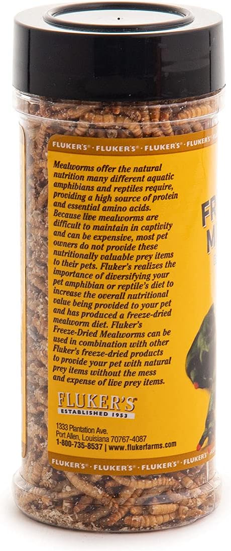 Fluker's Freeze Dried Insects, Nutrient, Packed Mealworms, Ideal for Lizards, Reptiles, Birds, Fish, Hedgehogs, 1.7 oz Flukers