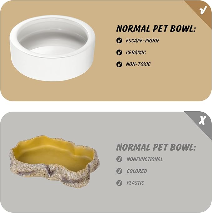 Worm Dish - Large 2 Pcs Reptile Food Water Bowl Lizard Gecko Ceramic Pet Bowls, Mealworms Bowl for Bearded Dragon Chameleon Hermit Crab Dubia Rock Reptile Cricket Dish Anti-Escape Mini Reptile Feeder HELIME