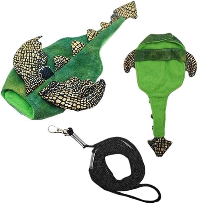 Bearded Dragon Harness Leash Soft Cotton Dinosaur Reptile Lizard Leash for Amphibians Small Pet Animals (Green) HAICHENTEC