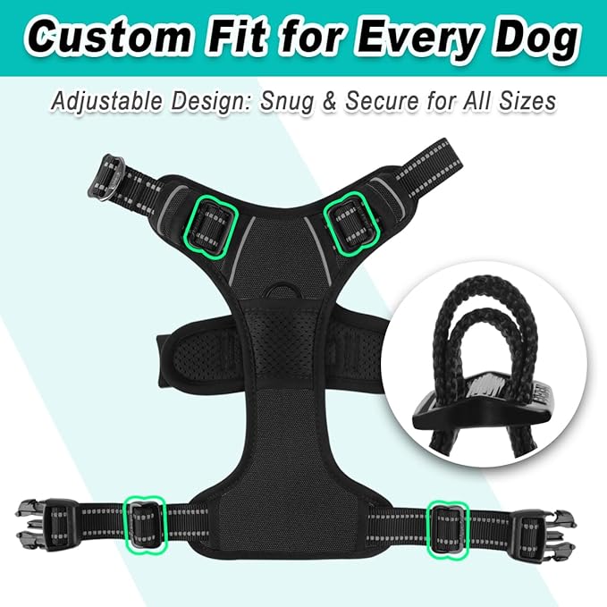 BARKBAY Dog Harness No Pull 3 Buckles for Large Dogs - Adjustable, Reflective, Comfortable, No Choke, Heavy-Duty - Perfect for Outdoor Training, Walking, and Hiking - Strong & Durable - XL & Black BARKBAY