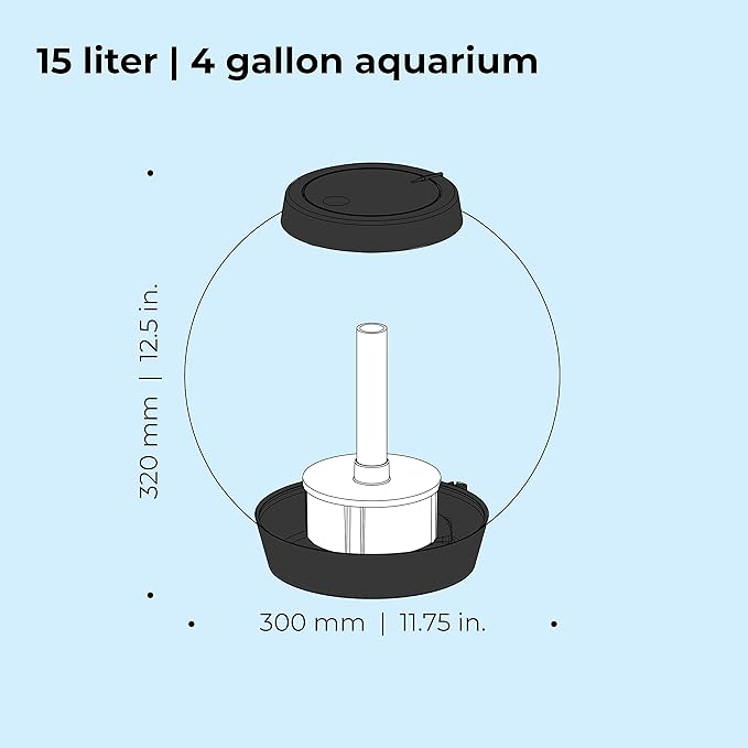 biOrb Classic 15 Acrylic 4-Gallon Aquarium with White LED Lights Modern Compact Tank for Tabletop or Desktop Display, Black-Trimmed Tank biOrb