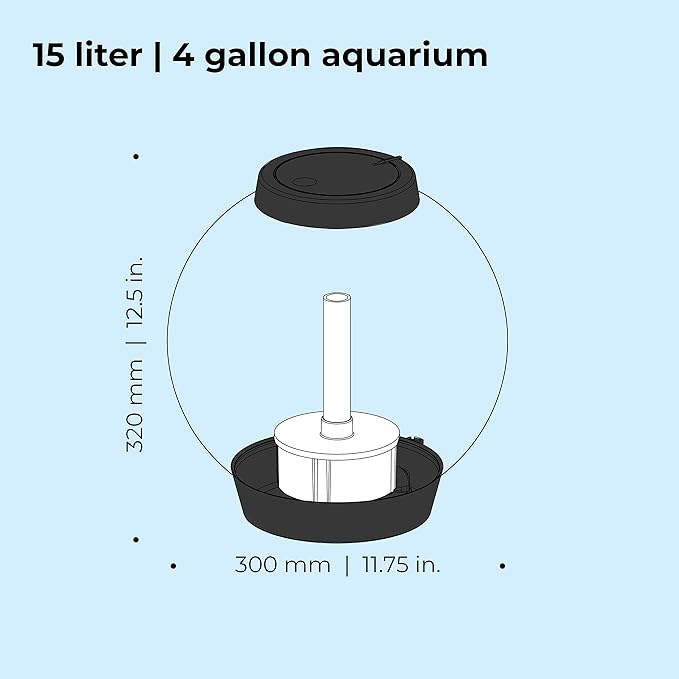 biOrb Classic 15 Acrylic 4-Gallon Aquarium with Multi-Color Remote-Controlled LED Lights Modern Compact Tank for Tabletop or Desktop Display, Black biOrb