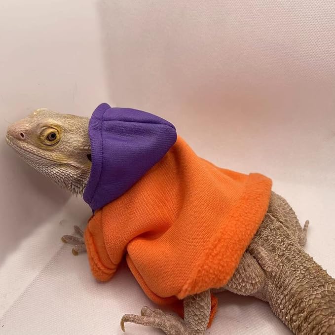 Lizard Clothes for Bearded Dragons Handmade Cloth Material Hoodies Sweater Coat Reptile Apparel Costume Skin Protection Photo Party for Lizard Bearded Dragon Crested Gecko Chameleon (Orange) KUNBIUH
