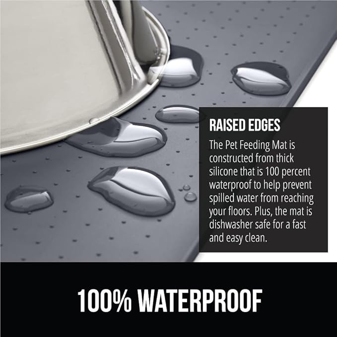 Gorilla Grip 100% Waterproof Raised Edge BPA Free Silicone Pet Feeding Mat, Dog Cat Food Mats Contain Spills Protects Floors, Placemats for Cats and Dogs Water Bowl, Pets Accessories 32x24 Gray - PAWPICO