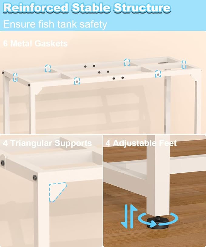 30 Gallon Fish Tank Stand, Upgraded Height Aquarium Stand Table with 2 Tiers Storage Shelf, Metal Reptile Breeder Turtle Terrarium Stand Rack for Home Office, 30" L x 12" W x 32.2" H, White Mondazie