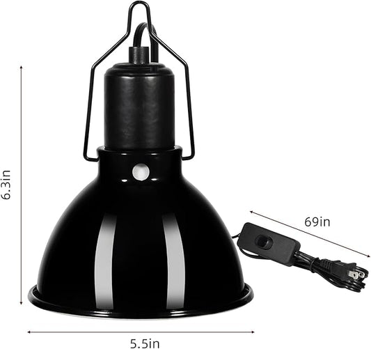 5.5inch Shallow Dome Reptile Light Fixture Reptile Heat Lamp Terrarium Reptile UVB Light Fixture for Bearded Dragon, Lizard, Hermit Crab, Turtle Tank and Vivarium(Max 100W) DXOPHIEX