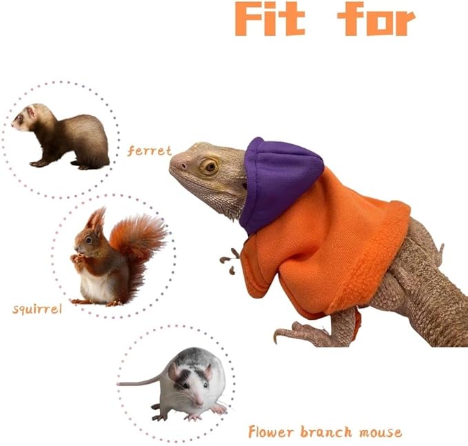 Lizard Clothes for Bearded Dragons Handmade Cloth Material Hoodies Sweater Coat Reptile Apparel Costume Skin Protection Photo Party for Lizard Bearded Dragon Crested Gecko Chameleon (Orange) KUNBIUH