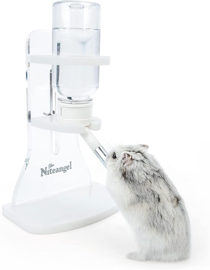 Niteangel Water Bottle with Stand for Syrian Dwarf Hamsters Gerbils Mice Rats Degus Small pet (Transparent) Niteangel