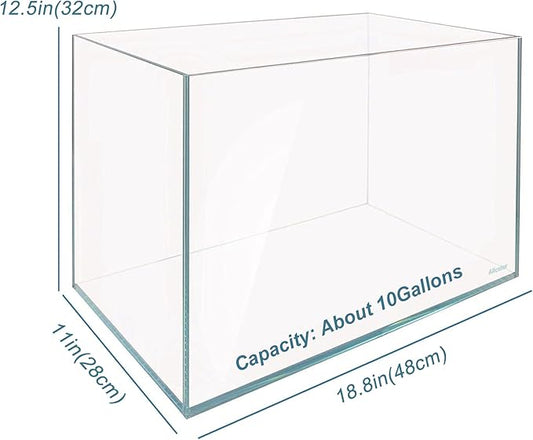 Ultra Clear Rimless Aquarium Tank 2-22 gallons Low Iron Glass (10GaI - Top Glass Canopy) Allcolor