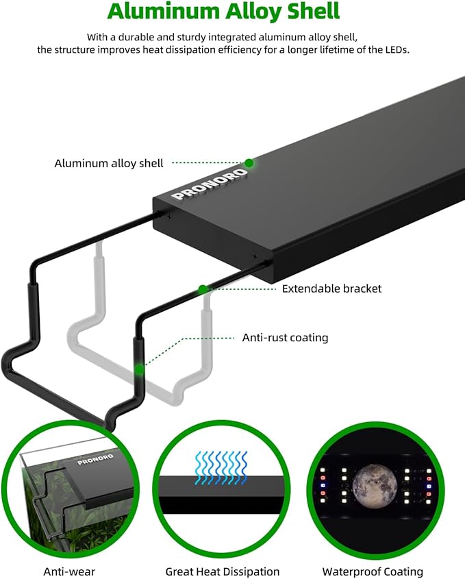 Aquarium Light, LED Full Spectrum Freshwater Aquarium Lights, Daylight/Moonlight Mode and stepless dimmable, Fish Tank Light with 6h/9h/12h Timer and Auto ON/Off (M 36-41 in) PRONORO