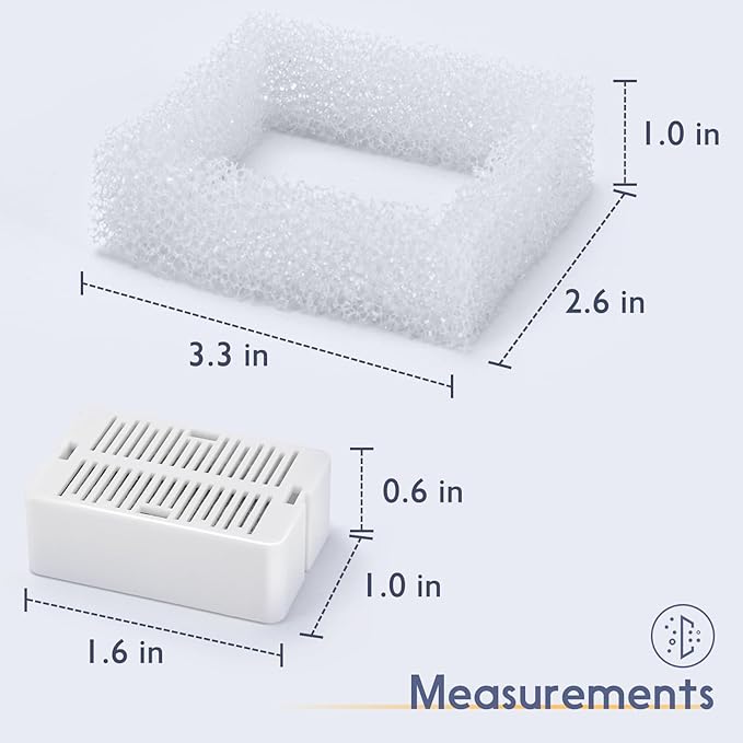 Replacement Filters for Ceramic Cat Water Fountain, 8 Carbon Filters and 2 Sponge Foam Filters (8+2) - PAWPICO