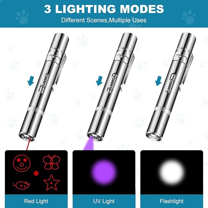 Cowjag Cat Toys, Laser Pointer with 5 Adjustable Patterns, USB Recharge Laser, Long Range and 3 Modes Training Chaser Interactive Toy, Dog Laser Toy - PAWPICO