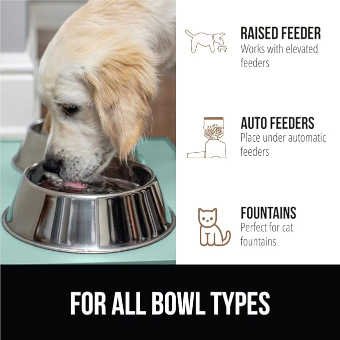 Gorilla Grip 100% Waterproof Raised Edge BPA Free Silicone Pet Feeding Mat, Dog Cat Food Mats Contain Spills Protects Floors, Placemats for Cats and Dogs Water Bowl, Pets Accessories 16x10, Mint - PAWPICO