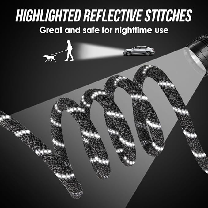 Lukovee Hands Free Dog Leash, 10FT Adjustable Dog Training Leash 1/2 Inch Nylon Heavy Duty Lead No Pull for Large Medium Dogs, Tangle Free Reflective Waist Leash for Dog Walking Running, Black&Gray Lukovee